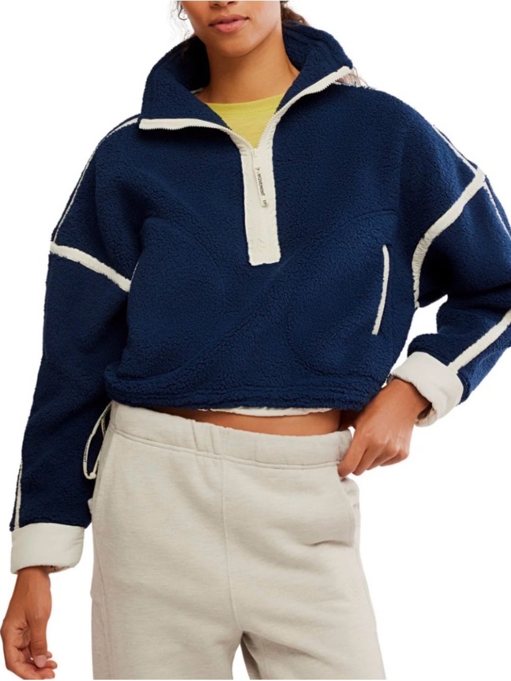FP Movement by Free People Navy Sherpa Half-Zip Pullover with Cream Trim